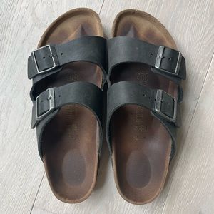 Men’s Birkenstock Arizona Black Oiled Leather Sandals size EU 41 narrow